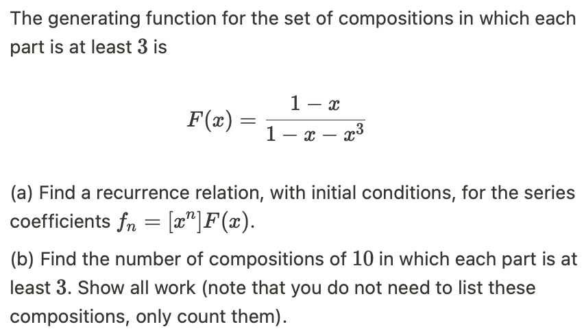 Solved The generating function for the set of compositions | Chegg.com