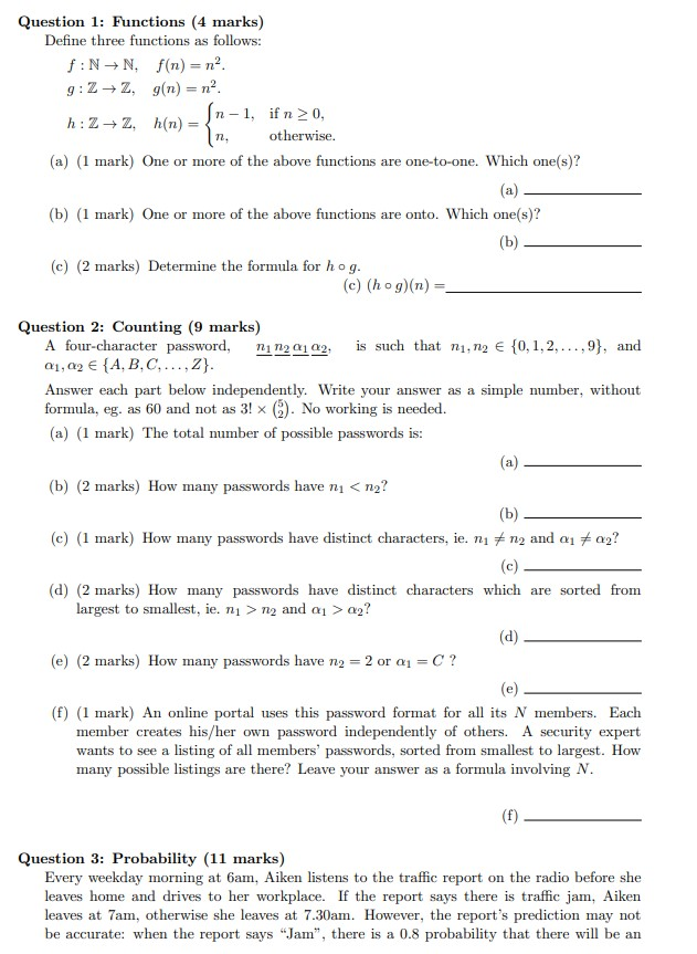 Solved Question 1: Functions (4 marks) Define three | Chegg.com