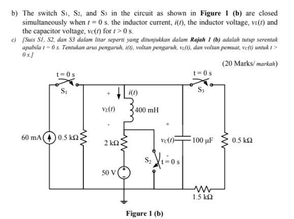 Solved b) The switch S1, S2, and S3 in the circuit as shown | Chegg.com