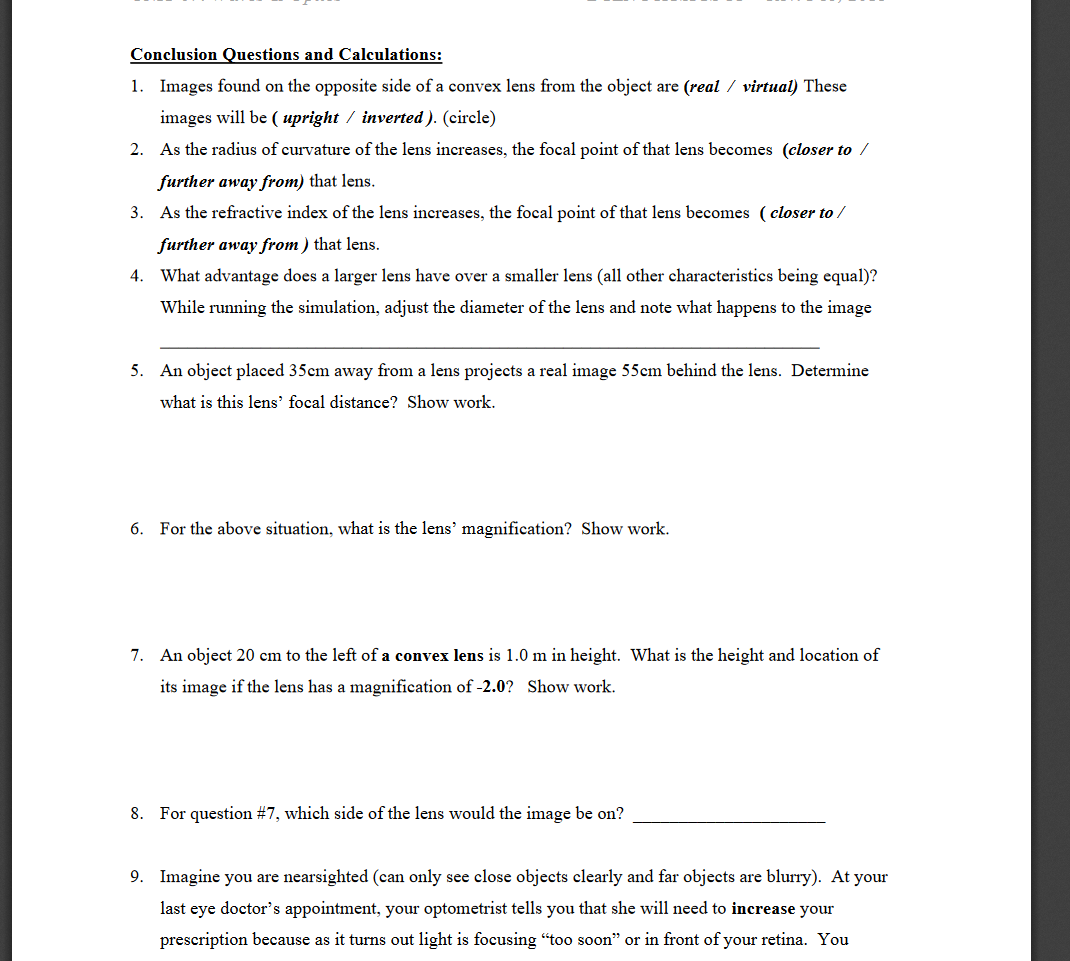 Solved Conclusion Questions and Calculations: 1. Images | Chegg.com