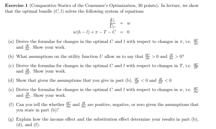 Exercise 1 (Comparative Statics Of The Consumer's | Chegg.com