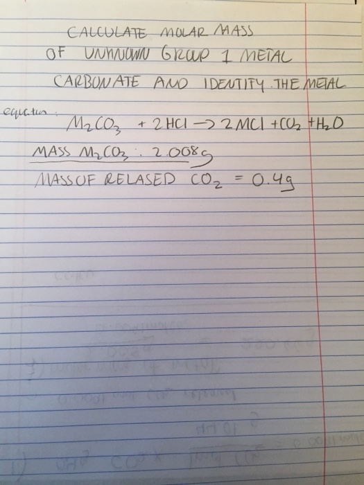 Solved Calculate molar mass of unknown group metal carbonate