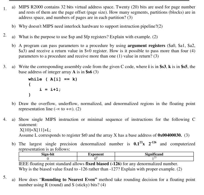 Solved 1. a) MIPS R2000 contains 32 bits virtual address | Chegg.com