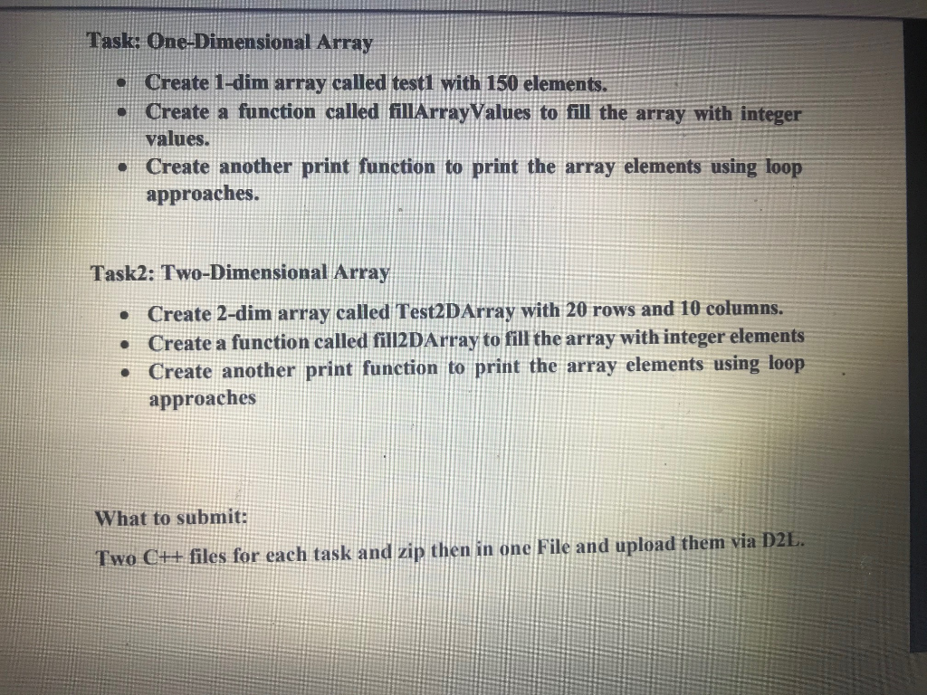 Solved Task: One-Dimensional Array Create 1-dim array called | Chegg.com