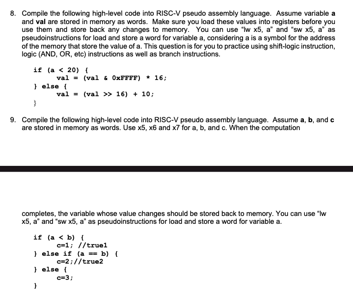 Solved 8. Compile the following high-level code into RISC-V | Chegg.com