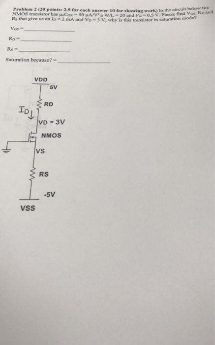 Solved In the circuit below the NMOS transistor has mu C_ox | Chegg.com