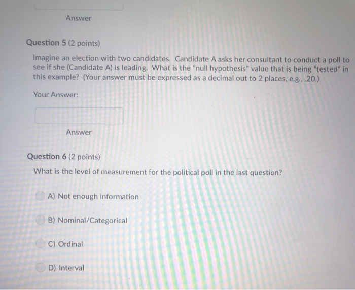 Solved Answer Question 5 (2 points) Imagine an election with | Chegg.com