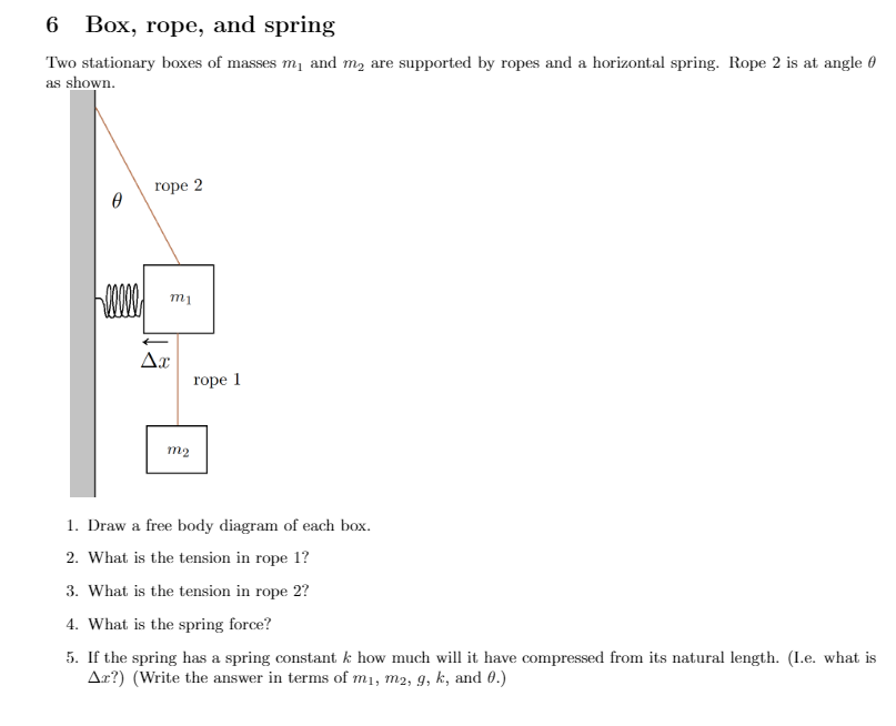 Solved 6 Box, rope, and spring Two stationary boxes of | Chegg.com