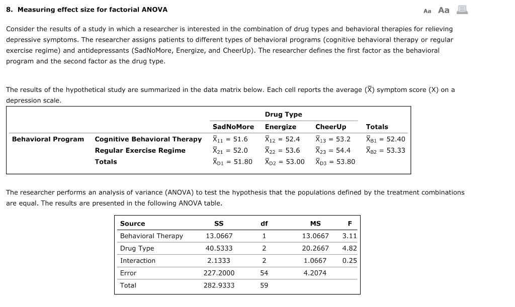 Solved 8. Measuring effect size for factorial ANOVA Aa Aa | Chegg.com