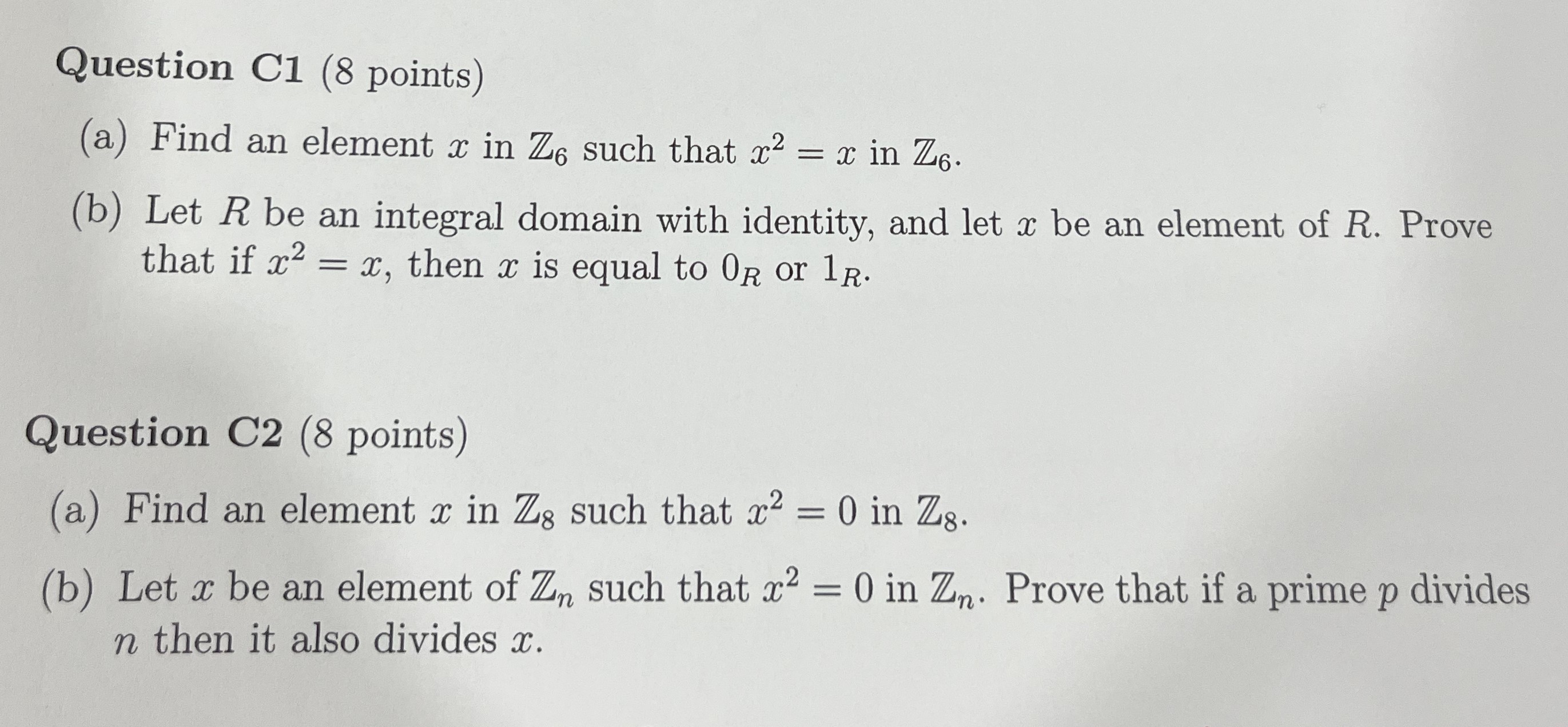 Solved Question C1 (8 points) (a) Find an element x in Z6 | Chegg.com