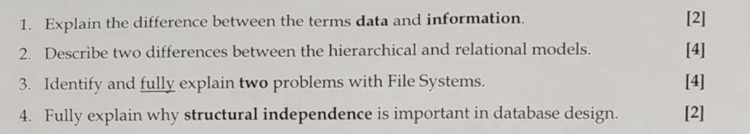 Solved 1. Explain the difference between the terms data and | Chegg.com