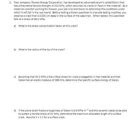 Solved 1. Your company, Roxxon Energy Corporation, has