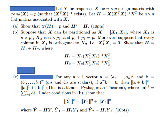 Let Y Be Response X Be N X P Design Matrix With Chegg Com