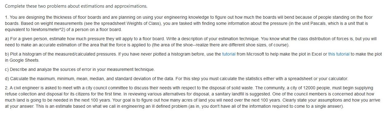 Solved Complete these two problems about estimations and | Chegg.com