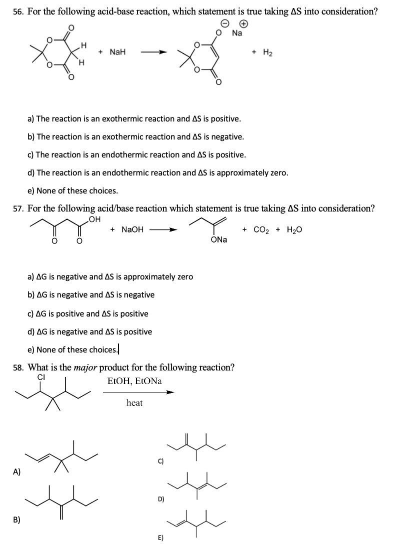 Solved 56. For the following acid-base reaction, which | Chegg.com