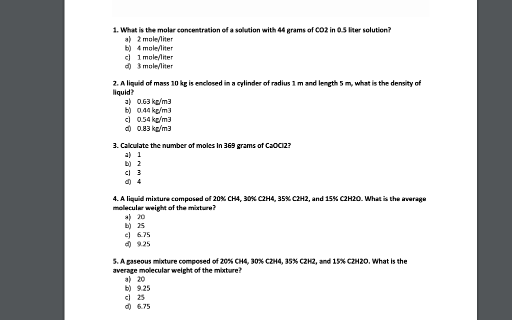 Solved 1. What is the molar concentration of a solution with