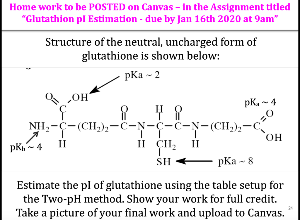glutathione pka Solved Home work to be POSTED on Canvas – in the Assignment