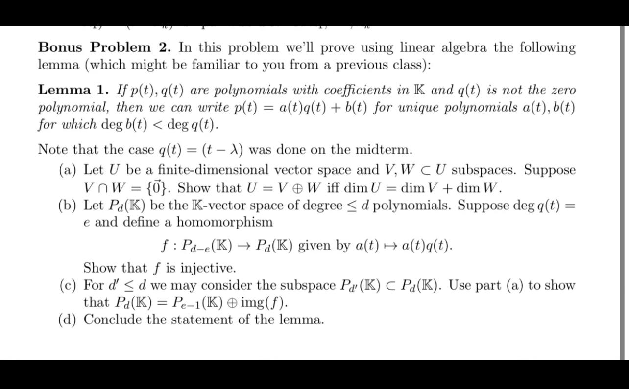 Solved Bonus Problem 2. In this problem we'll prove using | Chegg.com