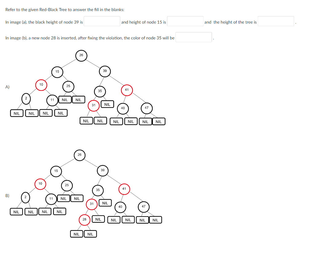 Solved Refer to the given Red-Black Tree to answer the fill | Chegg.com