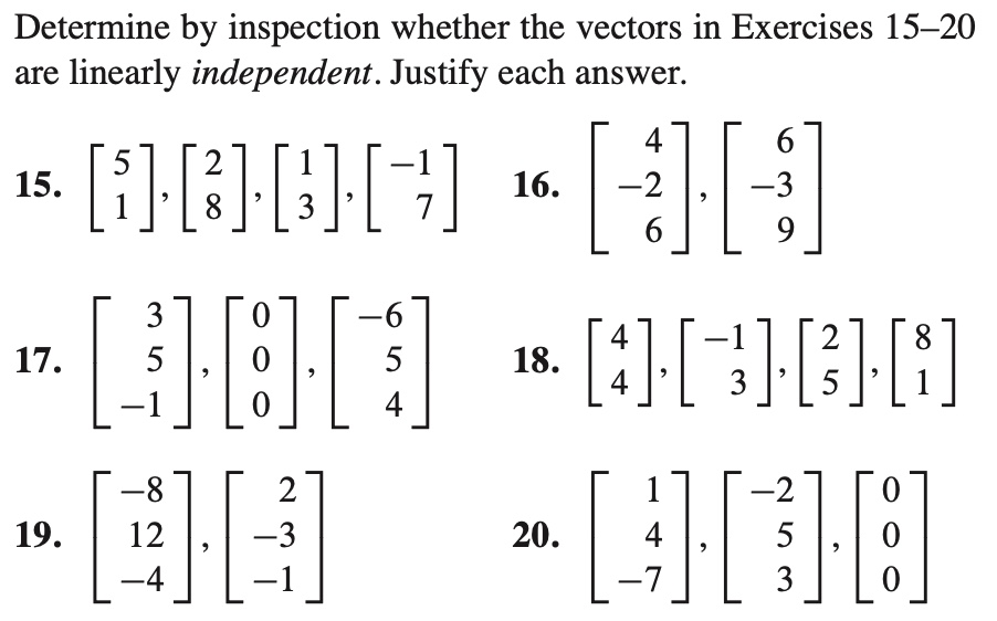 Solved Determine by inspection whether the vectors in | Chegg.com