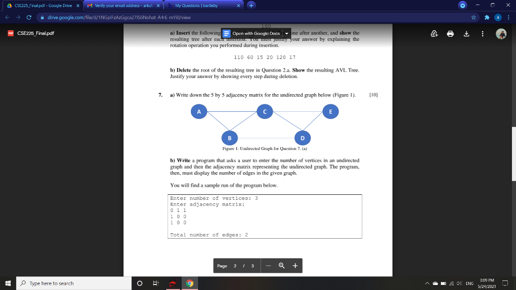 Solved A CSE225_Final.pdf - Google Drive x M Verify your | Chegg.com