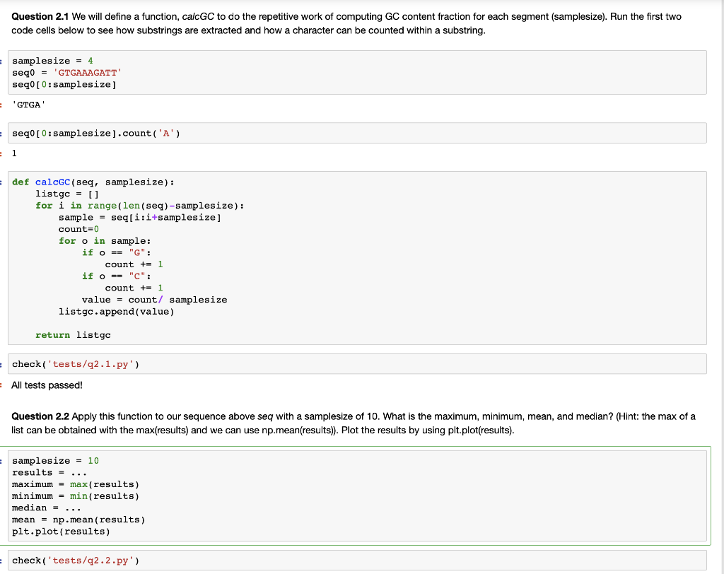 Solved Question 2.1 We will define a function, calcGC to do | Chegg.com