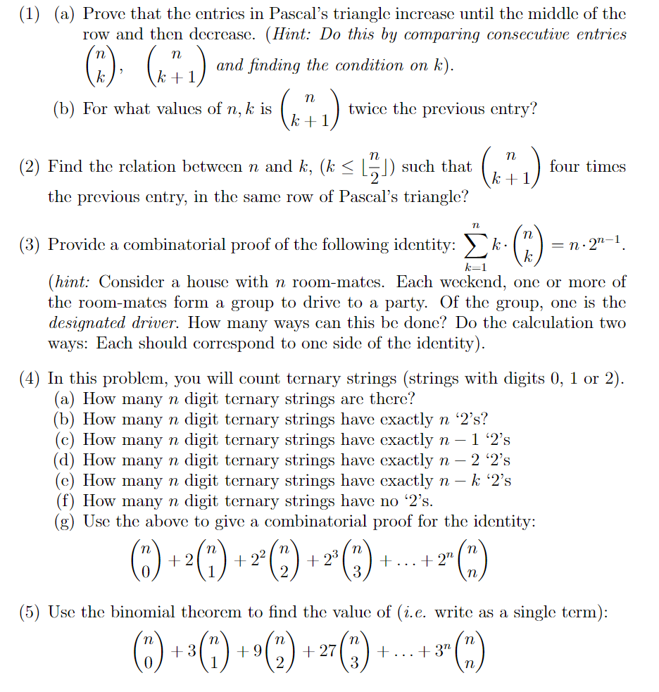 Solved a Prove that the entries in Pascal s triangle Chegg