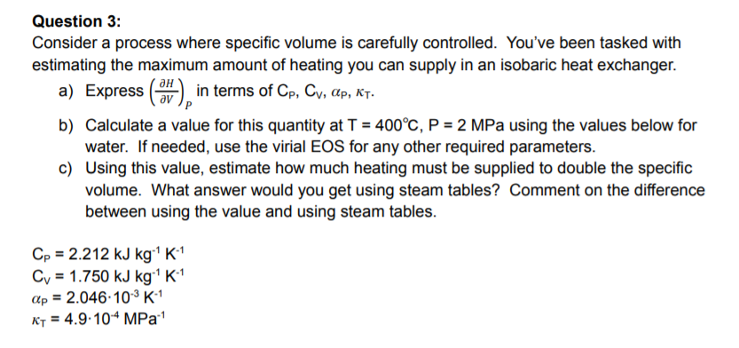 Question 3: Consider a process where specific volume | Chegg.com
