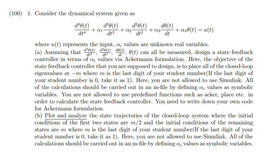 Solved (100) 1. Consider The Dynamical System Given As | Chegg.com