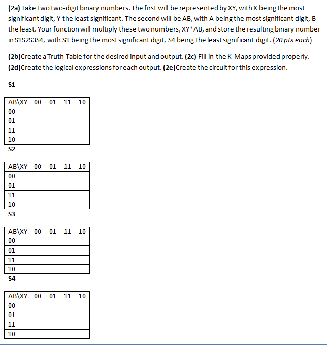 (2a) Take two two-digit binary numbers. The first will be represented by XY, with X being the most significant digit, Y the l