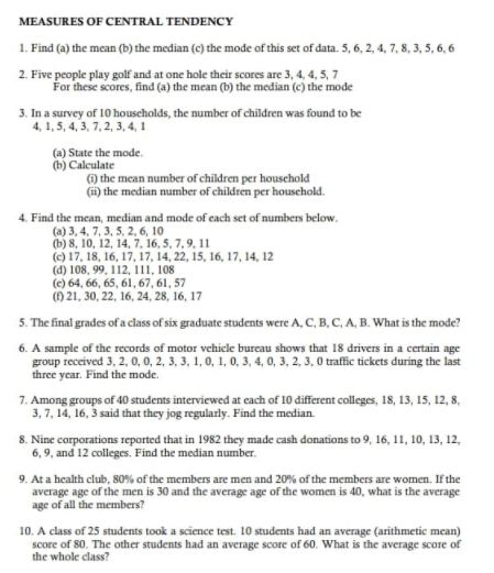 Solved Measures Of Central Tendency 1 Find A The Mean Chegg Com