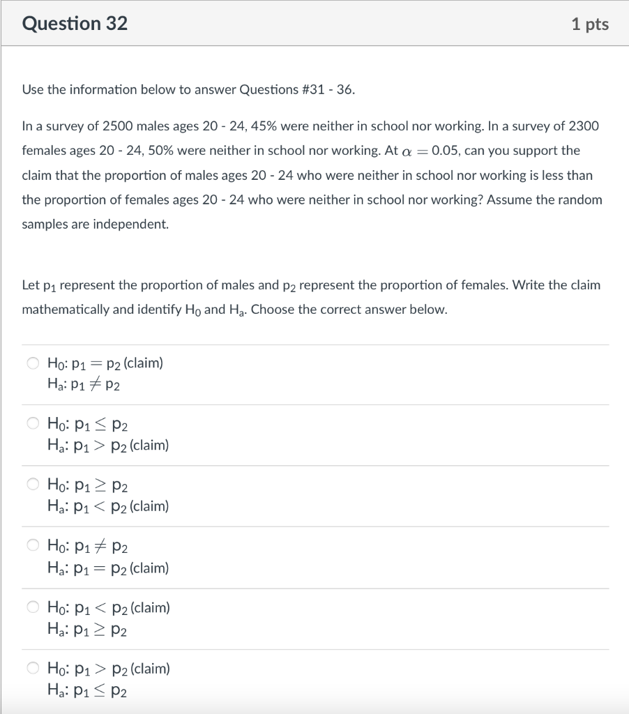 Solved Question 31 1 pts Use the information below to answer | Chegg.com