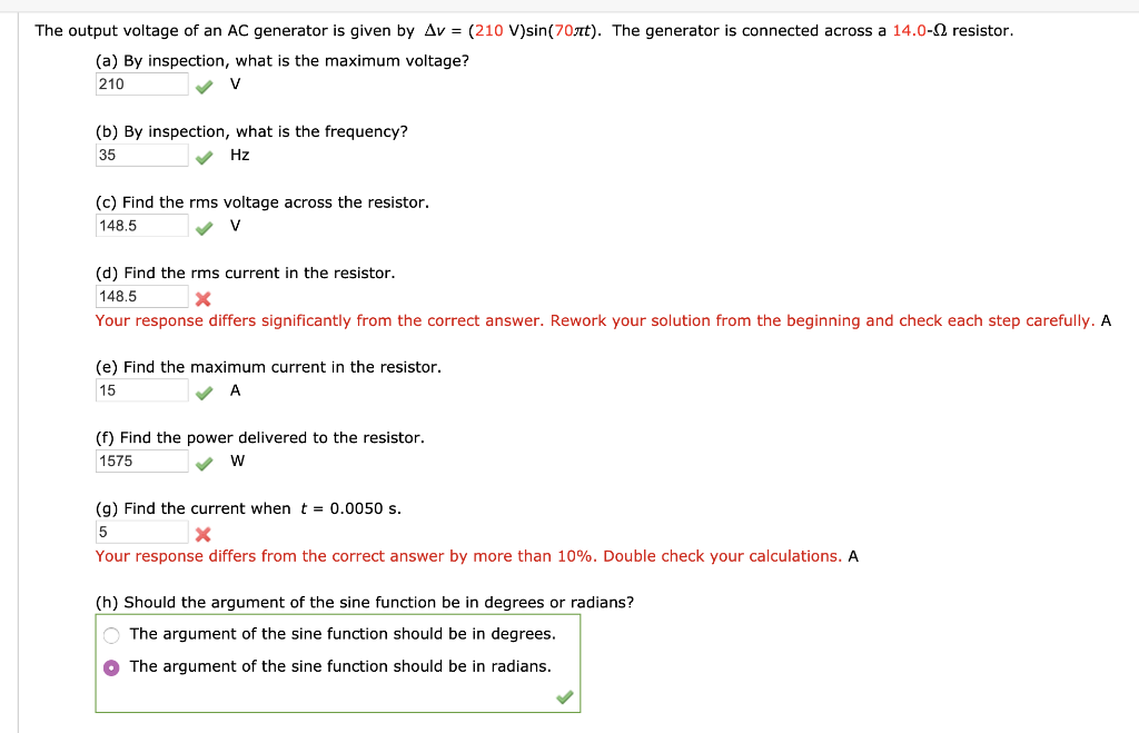 Solved The output voltage of an AC generator is given by Av | Chegg.com