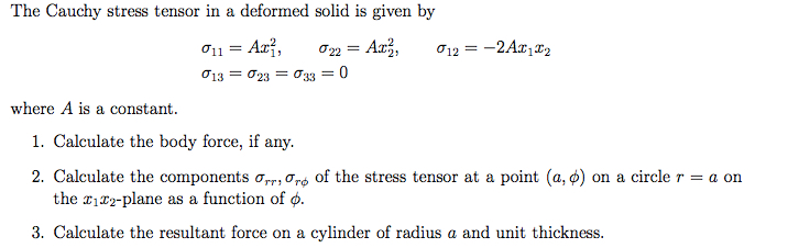 Solved The Cauchy stress tensor in a deformed solid is given | Chegg.com