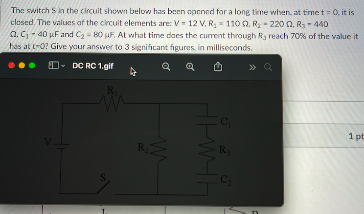 Solved The switch S in the circuit shown below has been | Chegg.com