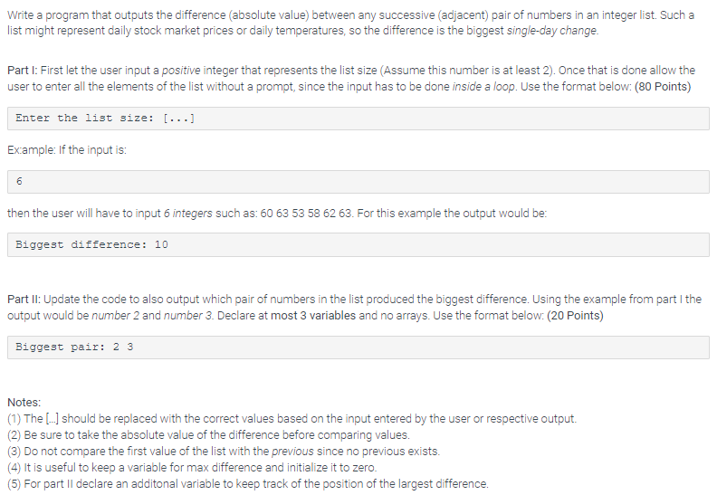 Solved Write a program that outputs the difference (absolute | Chegg.com