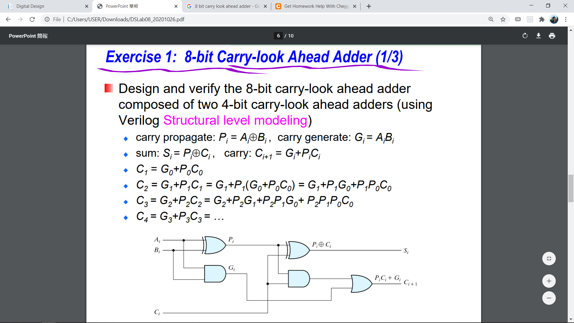 Digital Design H S Powerpoint H G 8 Bit Carry Lo Chegg Com