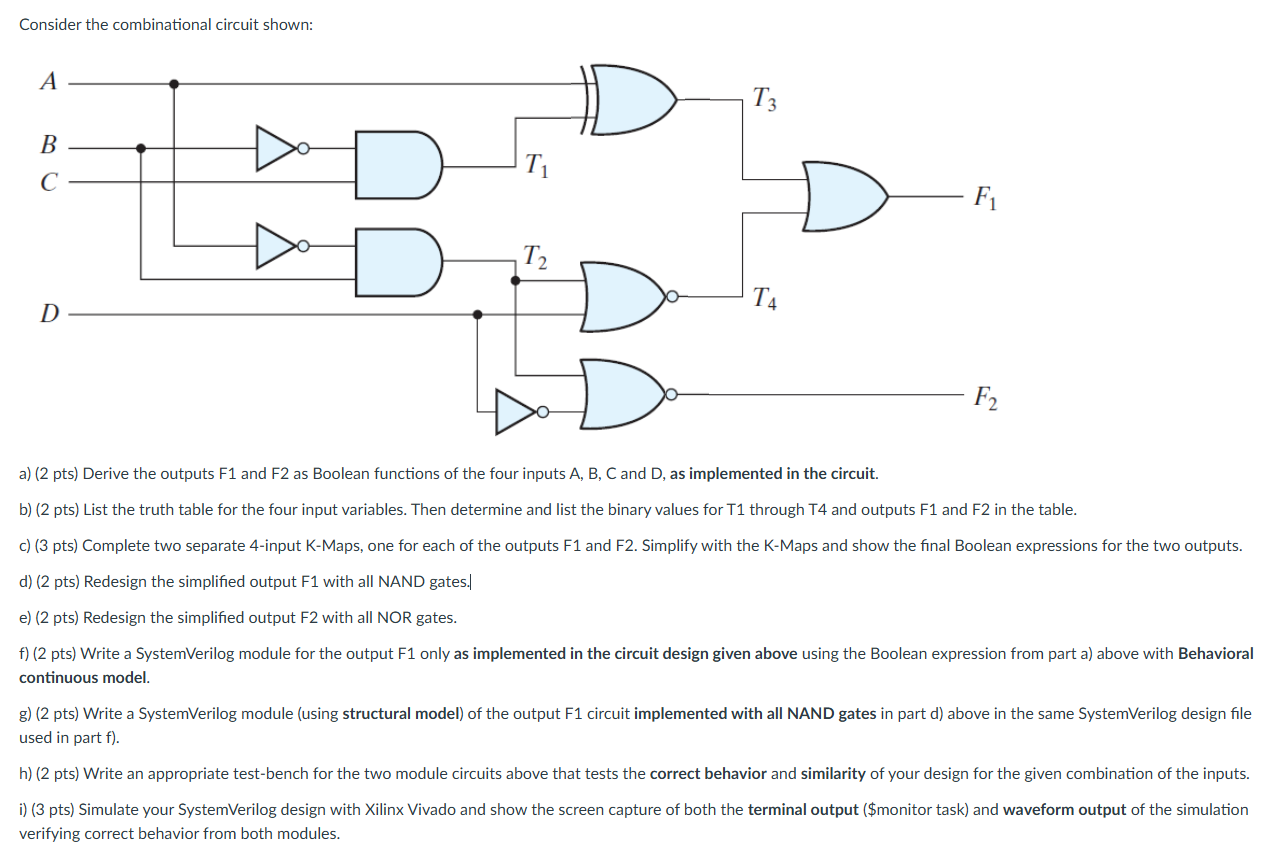 Solved a) (2 ﻿pts) ﻿Derive the outputs F1 ﻿and F2 ﻿as | Chegg.com