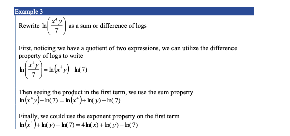 Solved Example 3 shows how to expand a logarithm into sum | Chegg.com