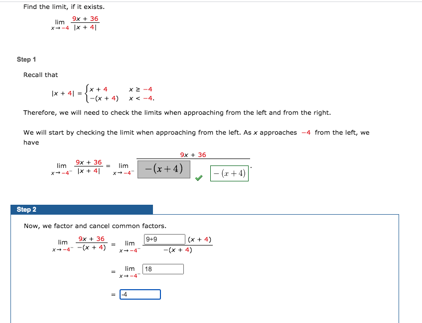 Solved Find The Limit If It Exists Lim X→−4 9x 36 X 2480