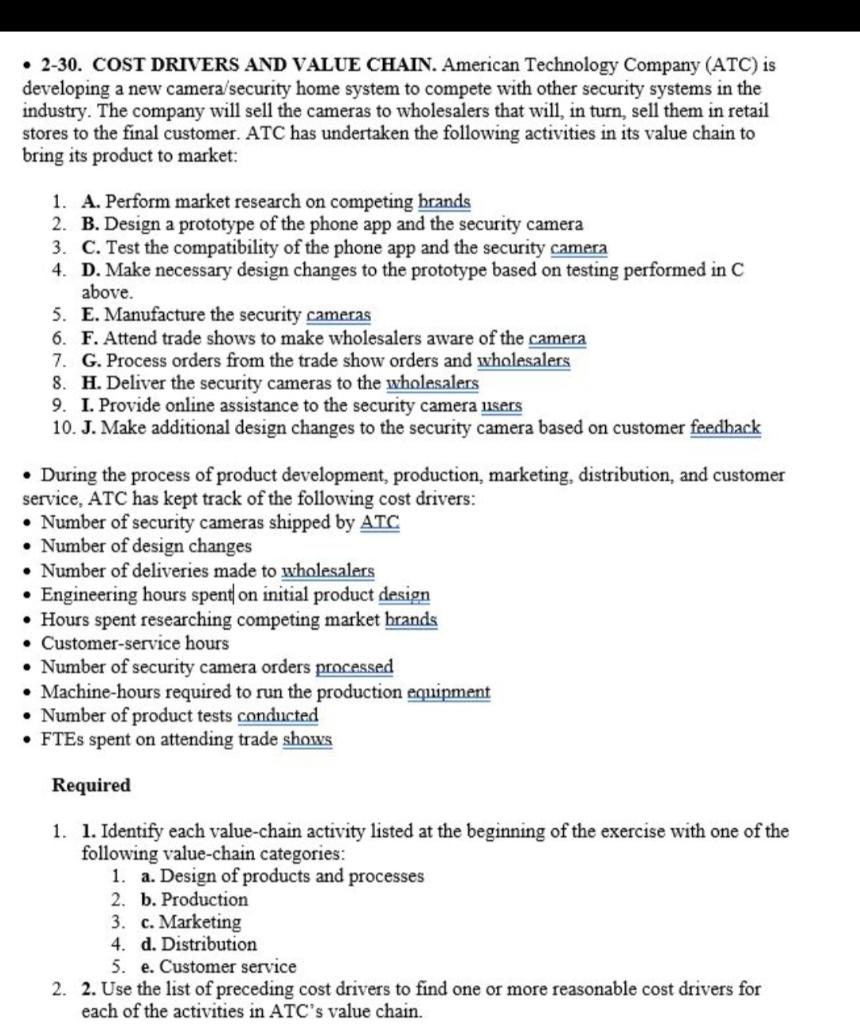 Solved - 2-30. COST DRIVERS AND VALUE CHAIN. American | Chegg.com