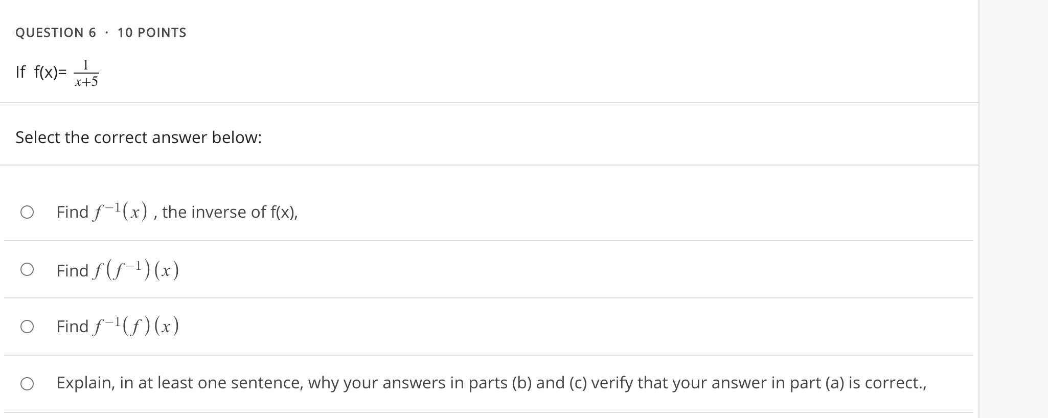 Solved QUESTION 6 . 10 POINTS If f(x)= 1 Select the correct | Chegg.com