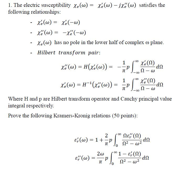 1 The Electric Susceptibility Xe W Xe W Jxe Chegg Com