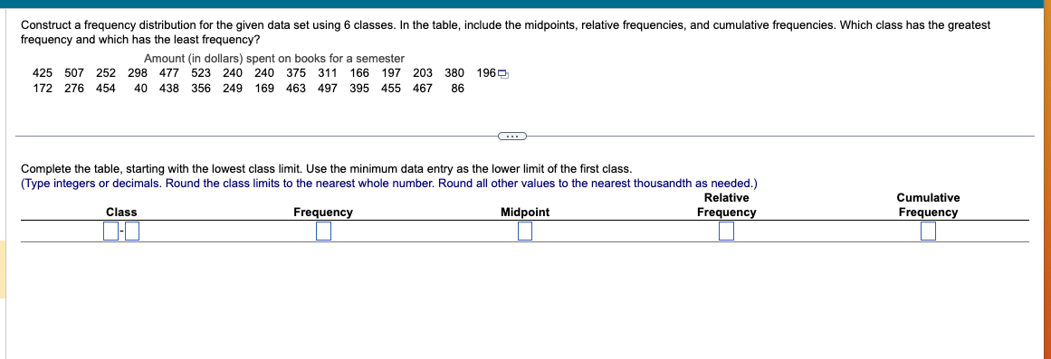 Solved Construct a frequency distribution for the given data | Chegg.com