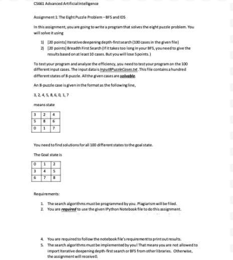 Solved CS661 Advanced Artificial Inteligence Assignent 1: | Chegg.com
