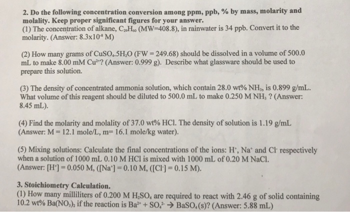 Conversion ppm outlet ppb