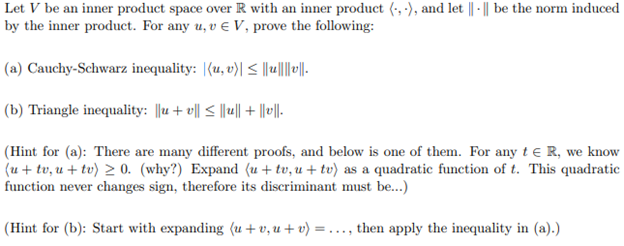 Solved Let V be an inner product space over R with an inner | Chegg.com