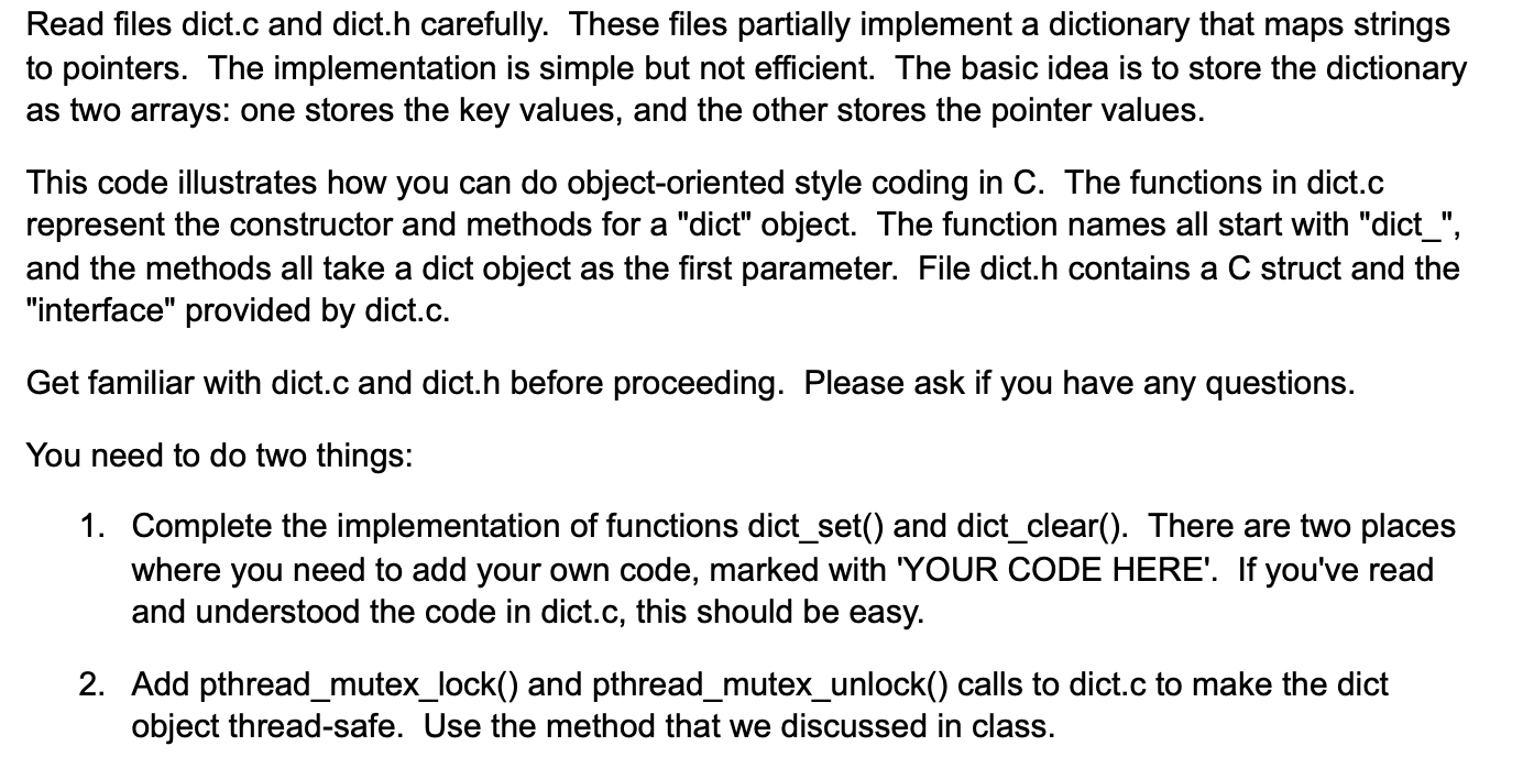 I need two functions of dict.c code (you can find | Chegg.com