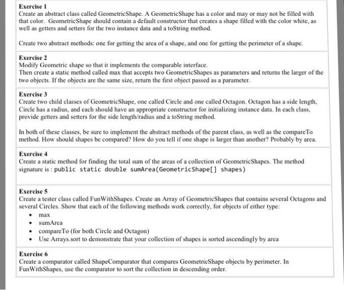 Solved Exercise 1 Create An Abstract Class Called Geometric | Chegg.com