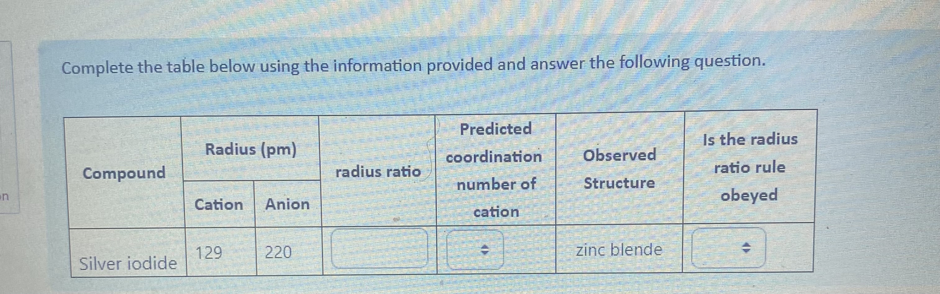 Solved Complete The Table Below Using The Information | Chegg.com